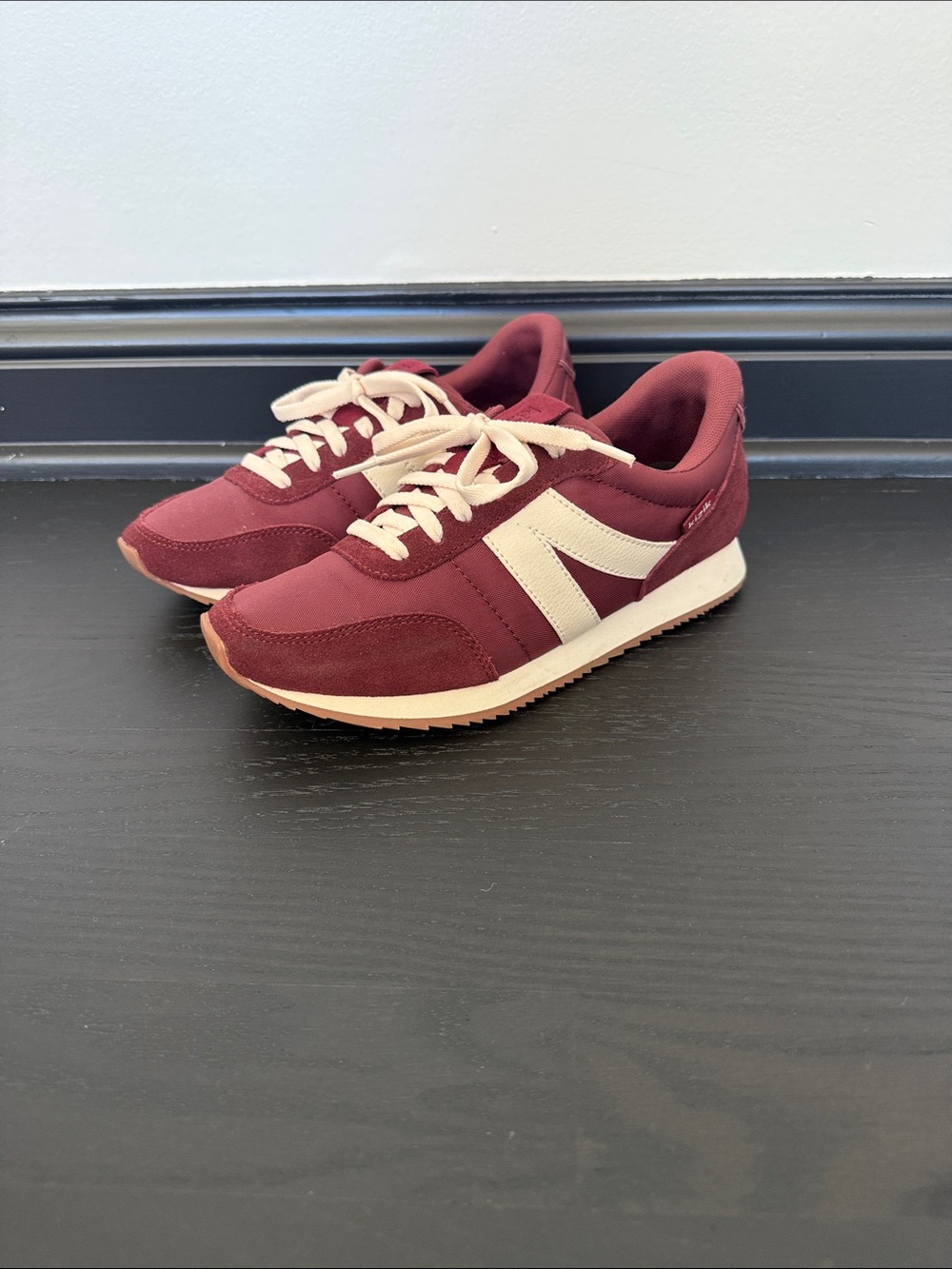 Women’s Burgandy Retro Runner Sneakers with Cream Accents